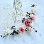 Load image into Gallery viewer, Blush Eternal – Dusty Rose & Blush Pink Preserved Floral Bridal Hairpiece Set (5-Piece)