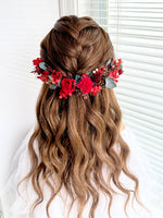Load image into Gallery viewer, Velvet Flame – Preserved Floral Bridal Hairpiece Set (2-Piece)