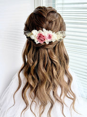 Dusty Pink Rose – Boho Preserved Floral Bridal Hair Comb