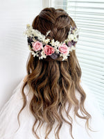 Load image into Gallery viewer, Blush Eternal – Dusty Rose & Blush Pink Preserved Floral Bridal Hairpiece Set (5-Piece)