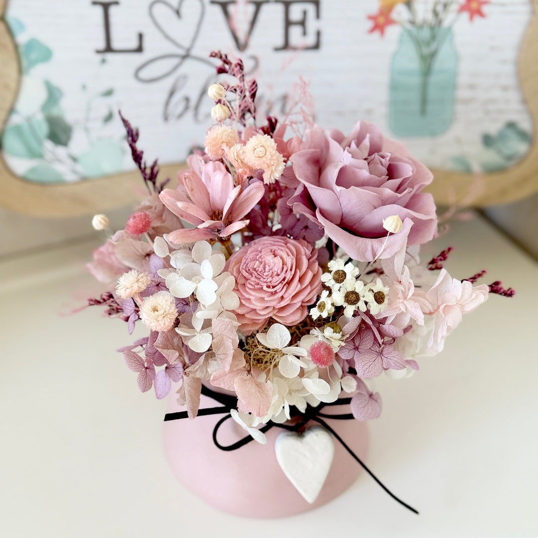 Heart & Bloom Preserved Flower Vase – Pastel Color Series