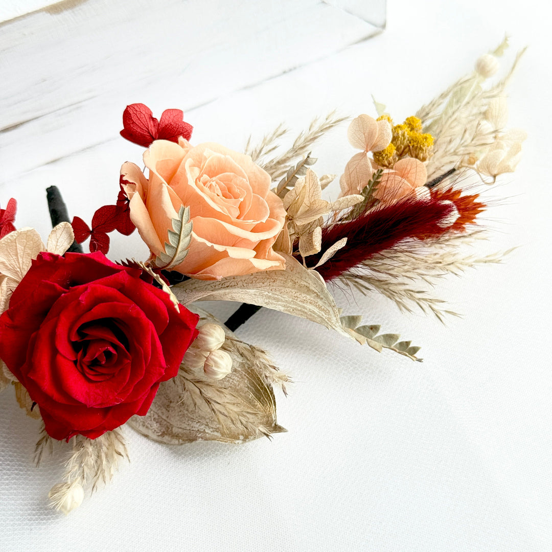 Bohemian Flame – Preserved Floral Bridal Hairpiece Set (5-Piece)