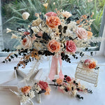 Load image into Gallery viewer, Coral blush Luxury preserved bridal bouquet set styled for a romantic wedding ceremony