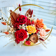 Radiant Bloom Preserved Flower Arrangement – Golden Hoop Design