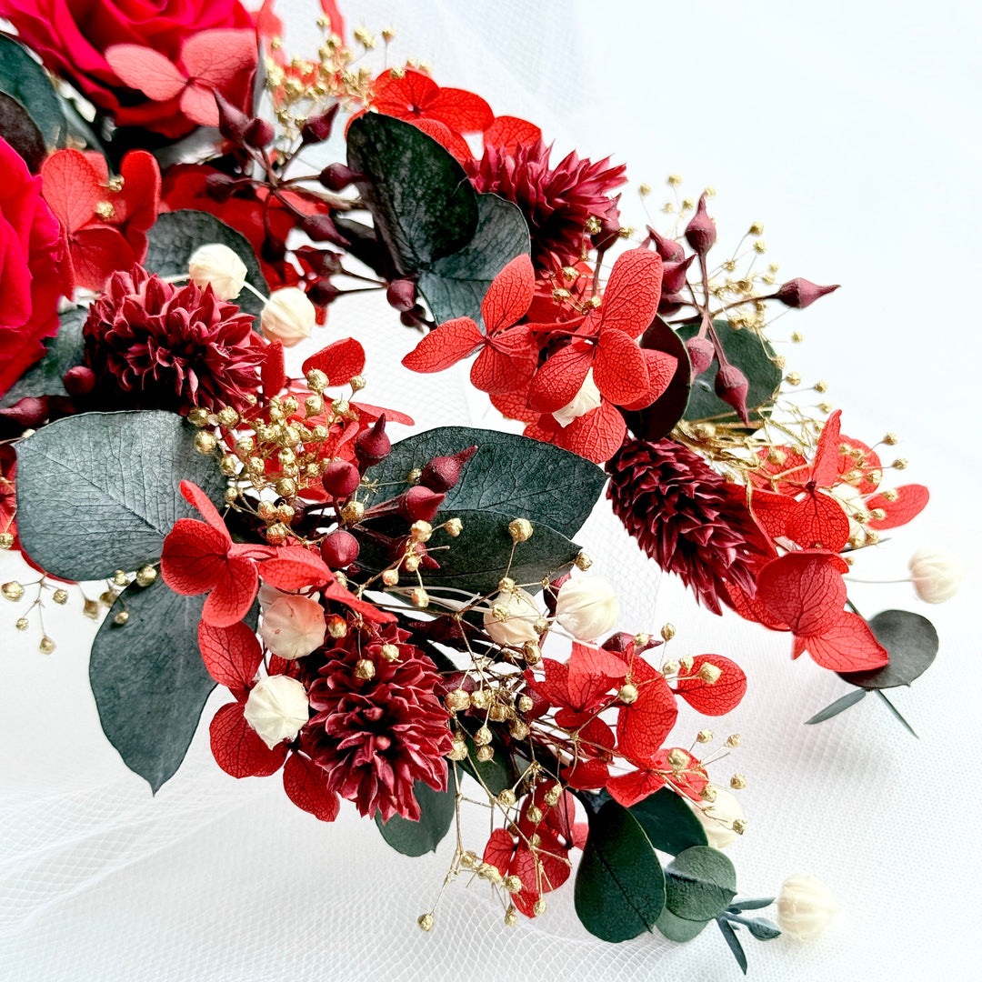 Velvet Flame – Preserved Floral Bridal Hairpiece Set (2-Piece)