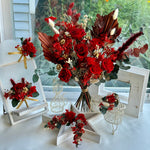 Load image into Gallery viewer, preserved red bridal bouquet styled for winter wedding