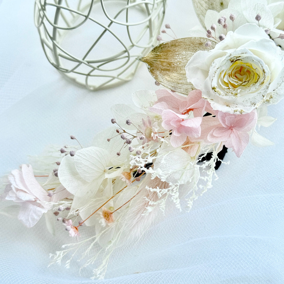 Blushing Garden Rose – Preserved Floral Bridal Hairpiece Set (2-Piece)