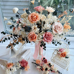 Load image into Gallery viewer, Coral blush Luxury preserved bridal bouquet set styled for a romantic wedding ceremony
