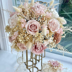 Load image into Gallery viewer, Front view of preserved blush bridal bouquet with soft rounded silhouette