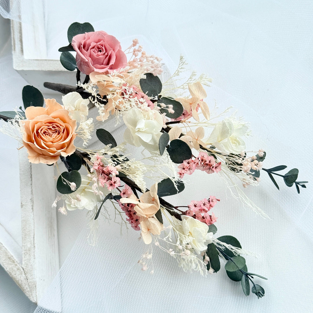 Coral Blush – Preserved Floral Bridal Hairpiece Set (2-Piece)