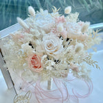 Load image into Gallery viewer, Luxury preserved blush and ivory bridal bouquet with roses and airy textures