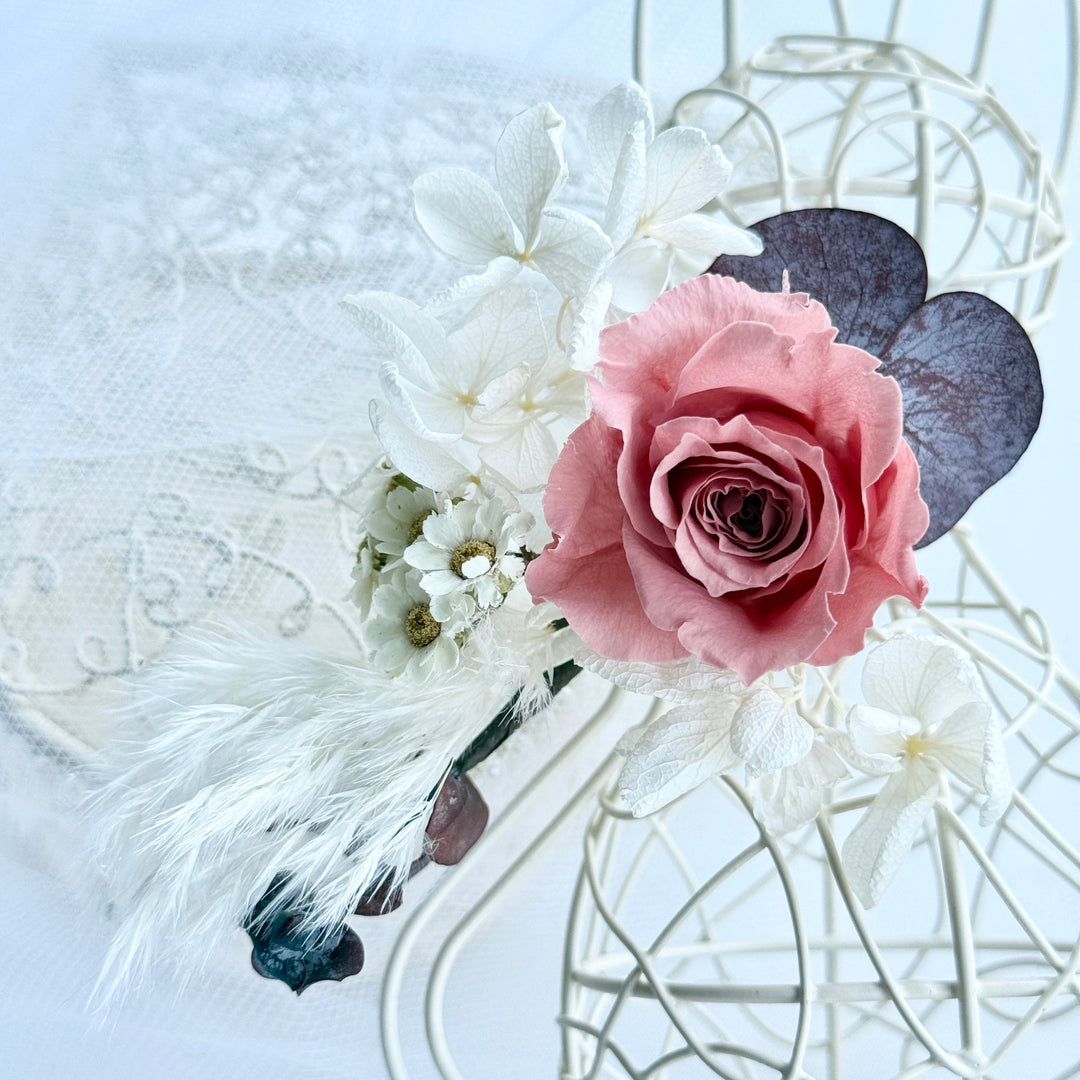 Blush Eternal – Dusty Rose & Blush Pink Preserved Floral Bridal Hairpiece Set (5-Piece)