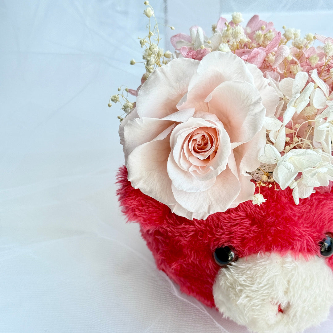 Teddy Bloom Duo – Preserved Flower Plush Arrangement