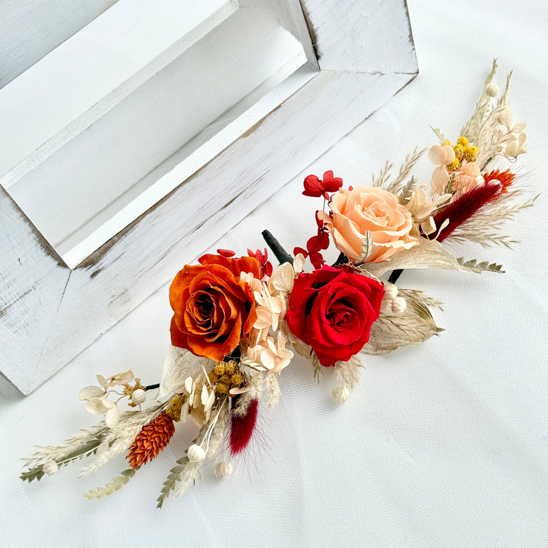 Bohemian Flame – Preserved Floral Bridal Hairpiece Set (5-Piece)