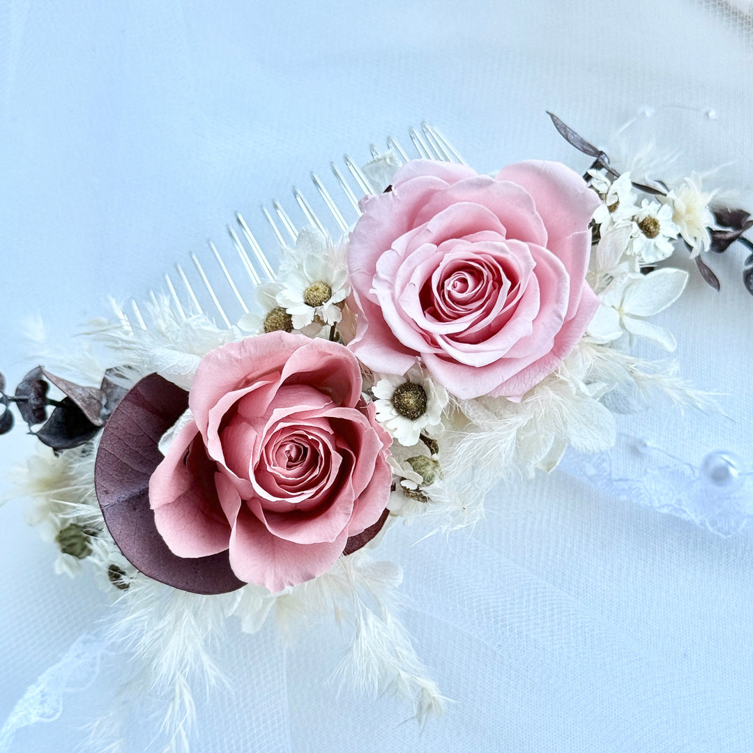 Blush Eternal – Rosé Whispers Preserved Floral Bridal Hair Comb