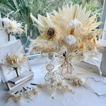 Load image into Gallery viewer, Preserved ivory bridal bouquet with matching boutonniere and wedding accessories