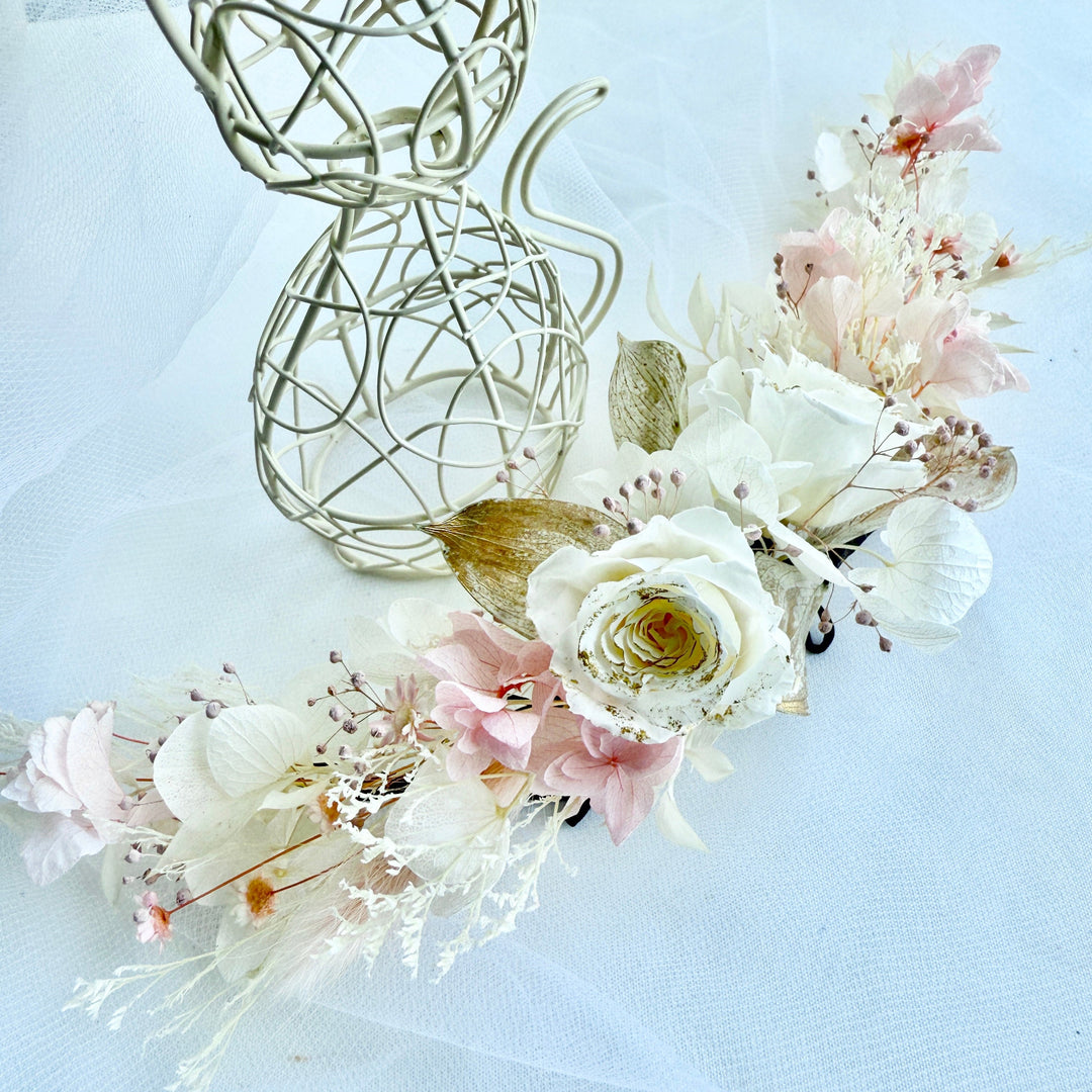 Blushing Garden Rose – Preserved Floral Bridal Hairpiece Set (2-Piece)