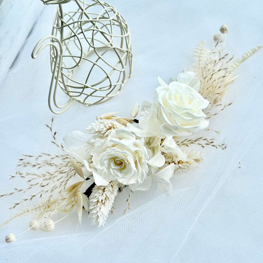 Boho Ivory – Whisper Preserved Floral Bridal Hairpiece Set (7-Piece)