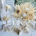 Load image into Gallery viewer, Preserved ivory bridal bouquet with matching boutonniere and wedding accessories 