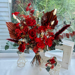 Load image into Gallery viewer, matching preserved corsage with red bridal bouquet