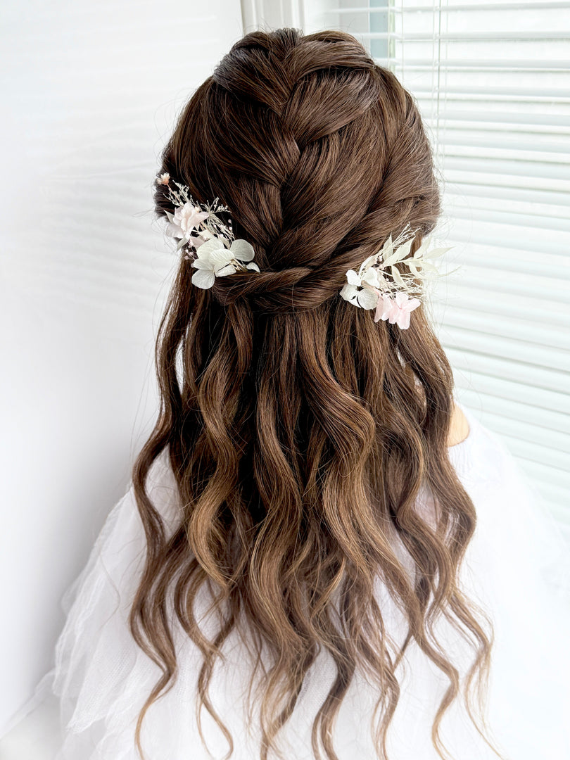 Blushing Garden Rose – Preserved Floral Bridal Hairpiece Set (2-Piece)