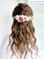 Load image into Gallery viewer, Dusty Pink Rose – Boho Preserved Floral Bridal Hair Comb