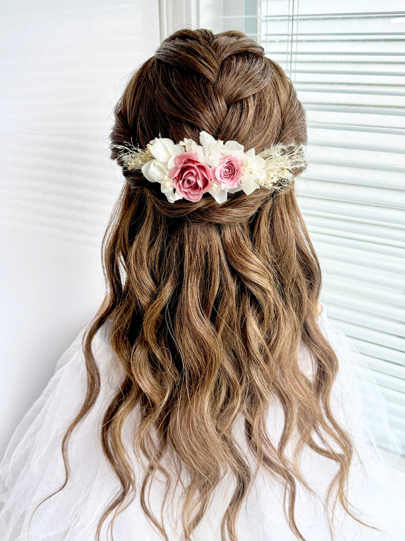 Dusty Pink Rose – Boho Preserved Floral Bridal Hair Comb
