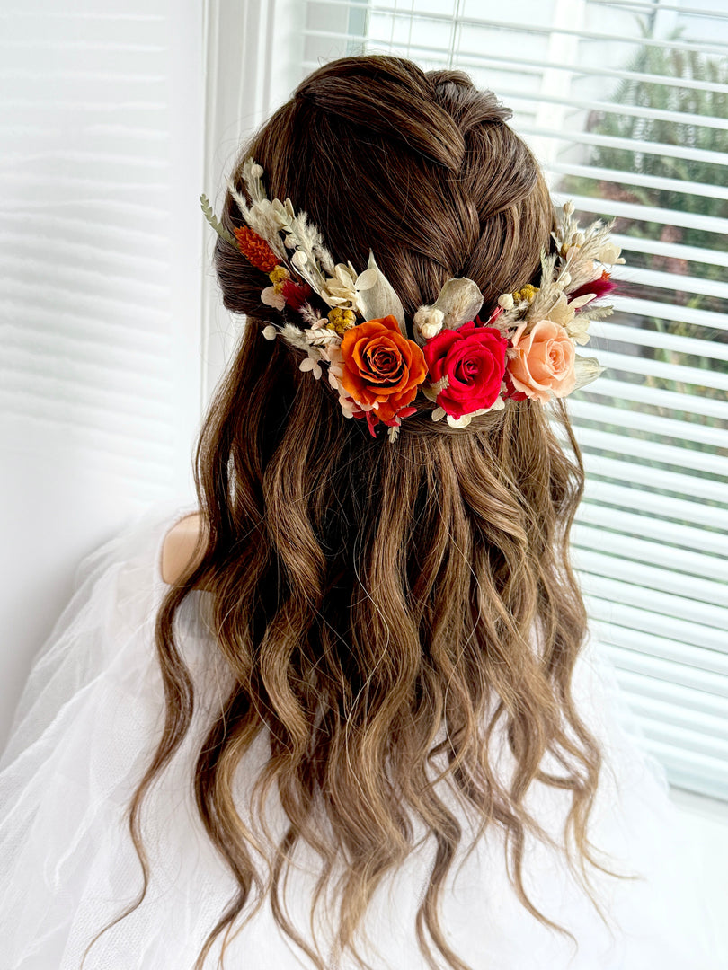 Bohemian Flame – Preserved Floral Bridal Hairpiece Set (5-Piece)