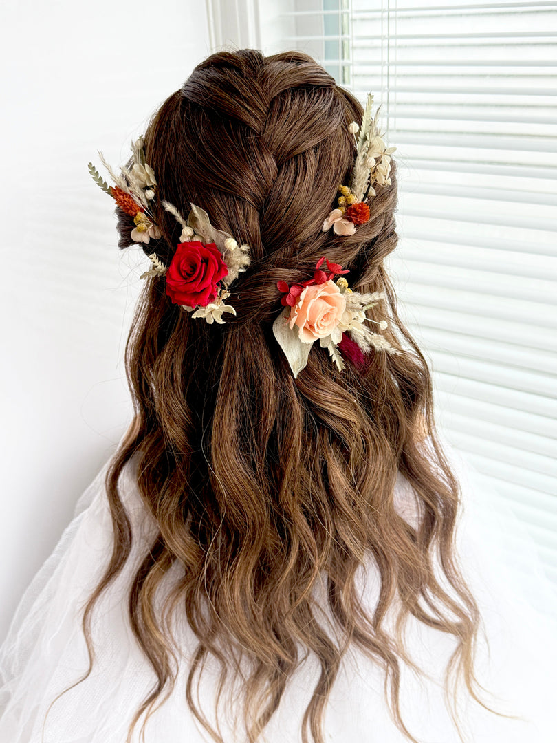 Bohemian Flame – Preserved Floral Bridal Hairpiece Set (5-Piece)