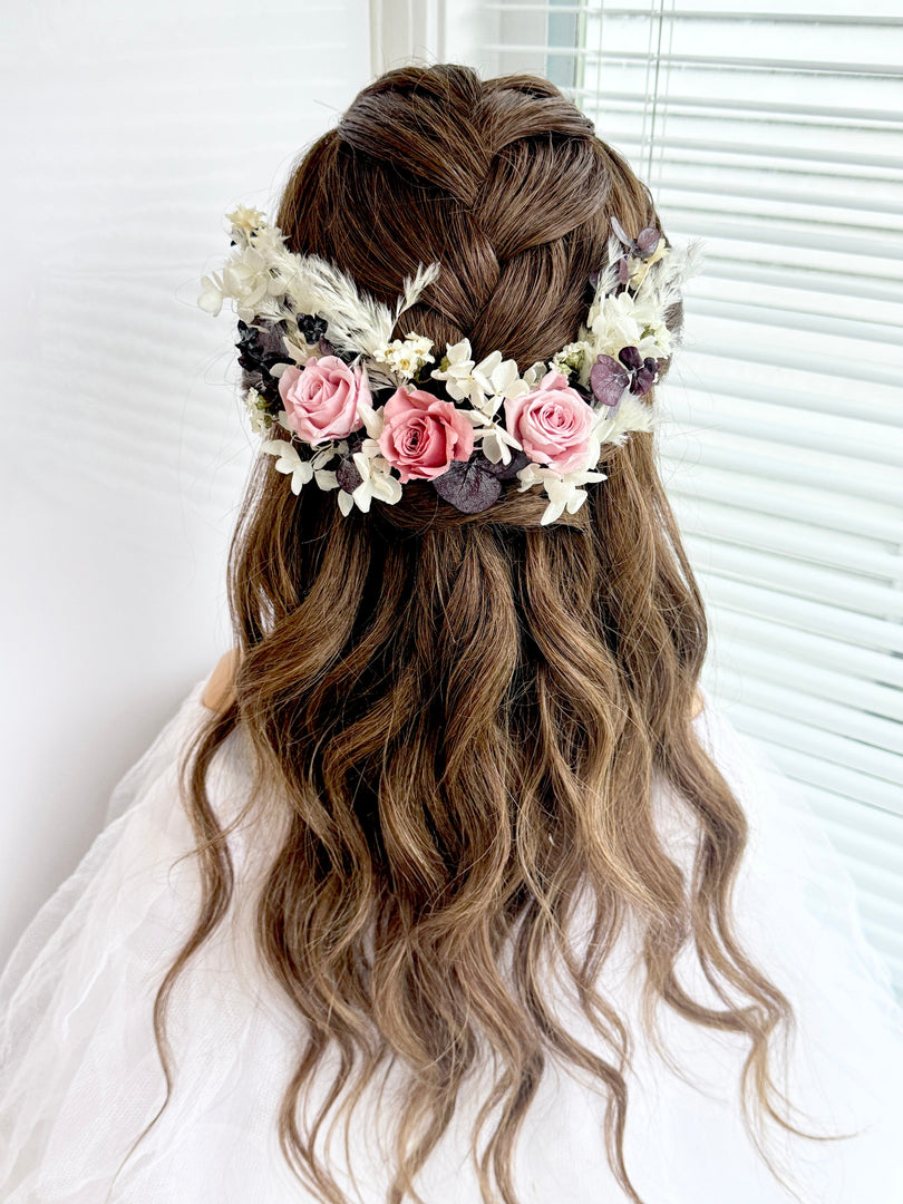 Blush Eternal – Dusty Rose & Blush Pink Preserved Floral Bridal Hairpiece Set (5-Piece)
