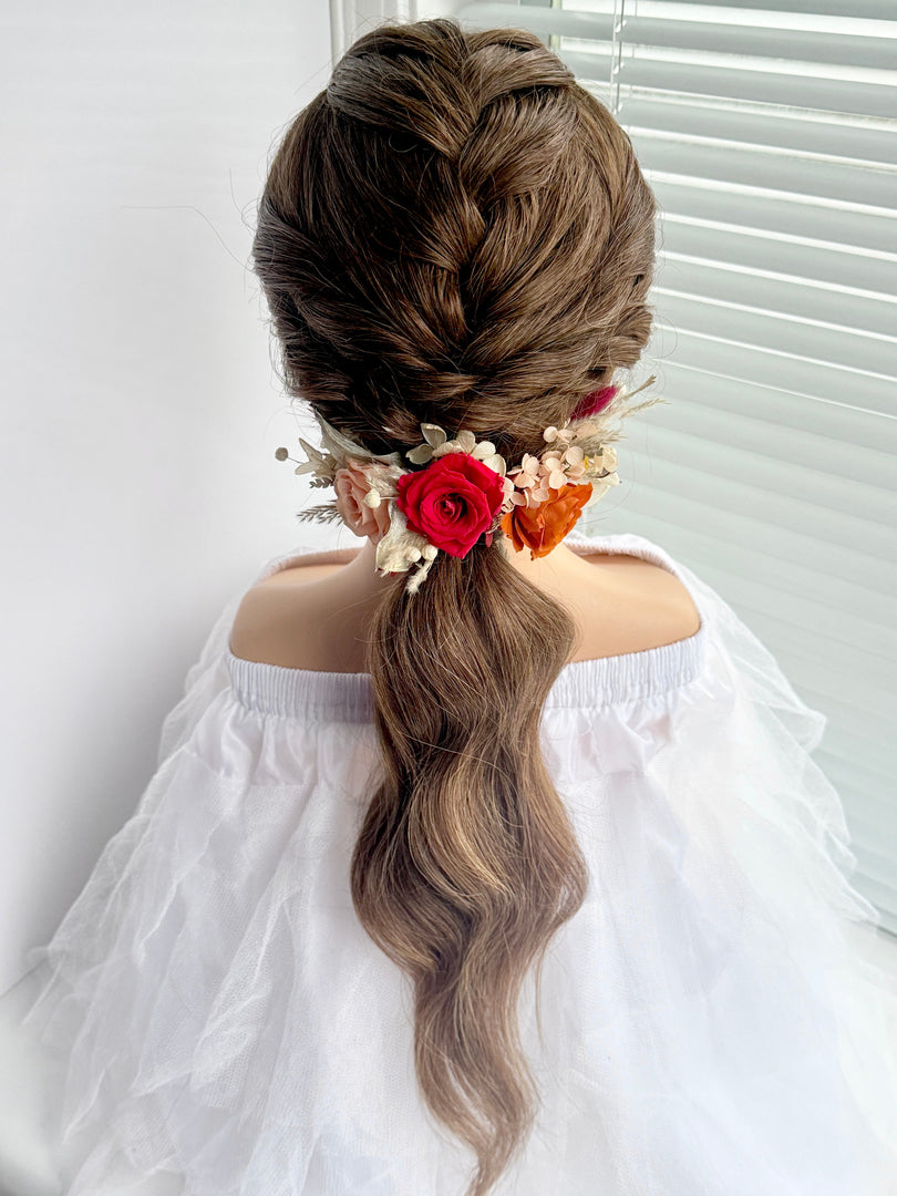 Bohemian Flame – Preserved Floral Bridal Hairpiece Set (5-Piece)
