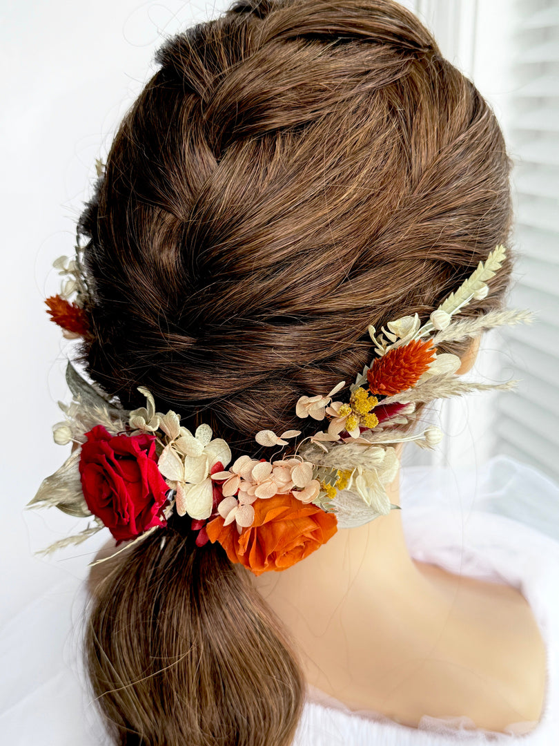 Bohemian Flame – Preserved Floral Bridal Hairpiece Set (5-Piece)