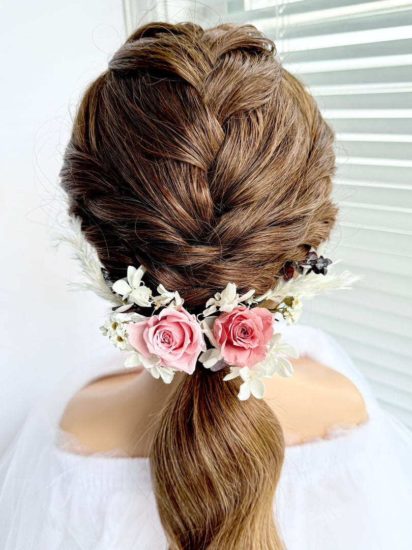 Blush Eternal – Dusty Rose & Blush Pink Preserved Floral Bridal Hairpiece Set (5-Piece)