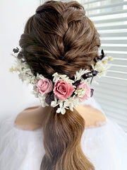 Blush Eternal – Dusty Rose & Blush Pink Preserved Floral Bridal Hairpiece Set (5-Piece)