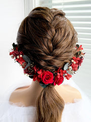 Velvet Flame – Preserved Floral Bridal Hairpiece Set (2-Piece)