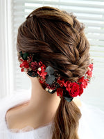 Load image into Gallery viewer, Velvet Flame – Preserved Floral Bridal Hairpiece Set (2-Piece)