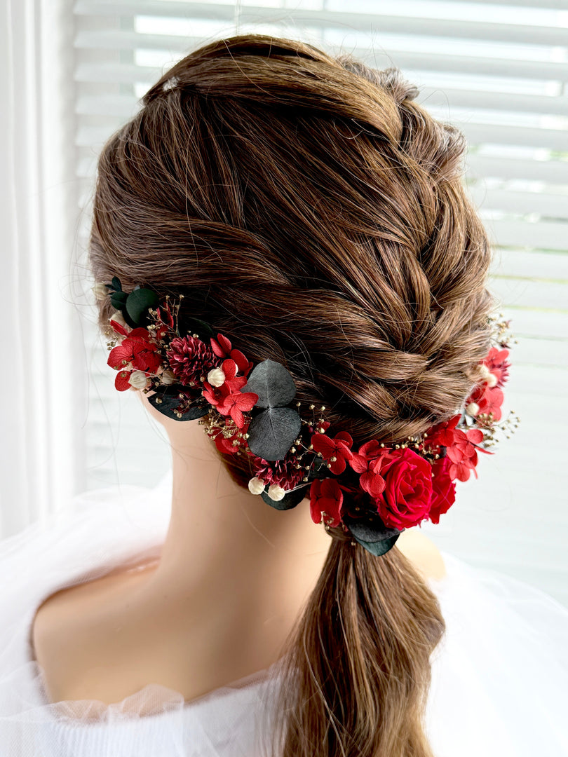 Velvet Flame – Preserved Floral Bridal Hairpiece Set (2-Piece)