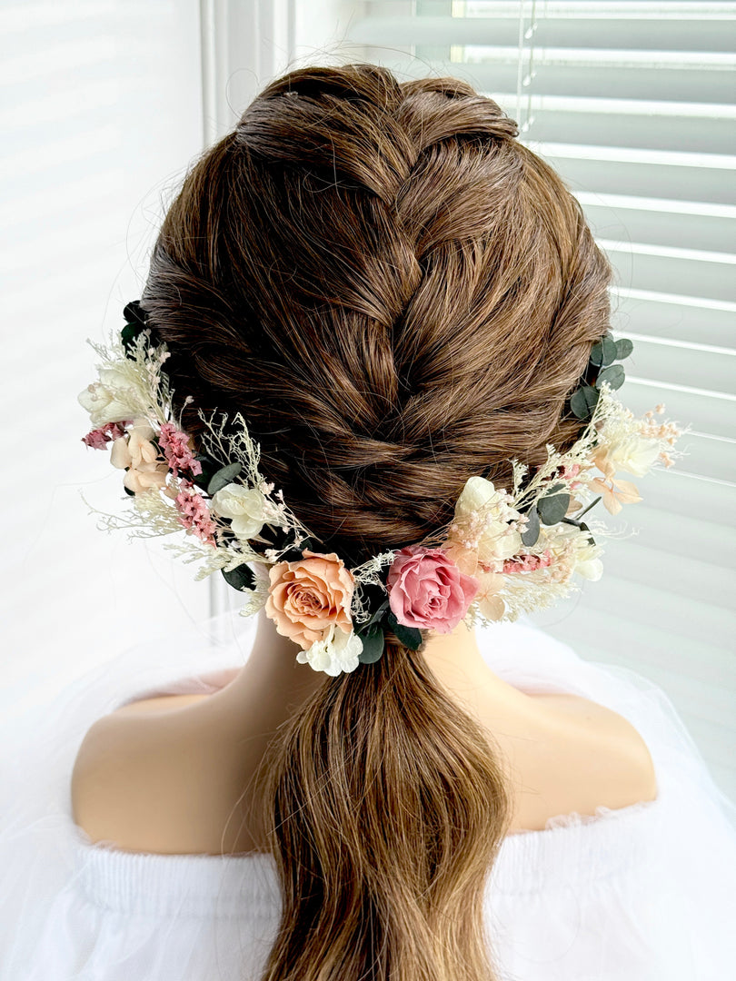Coral Blush – Preserved Floral Bridal Hairpiece Set (2-Piece)