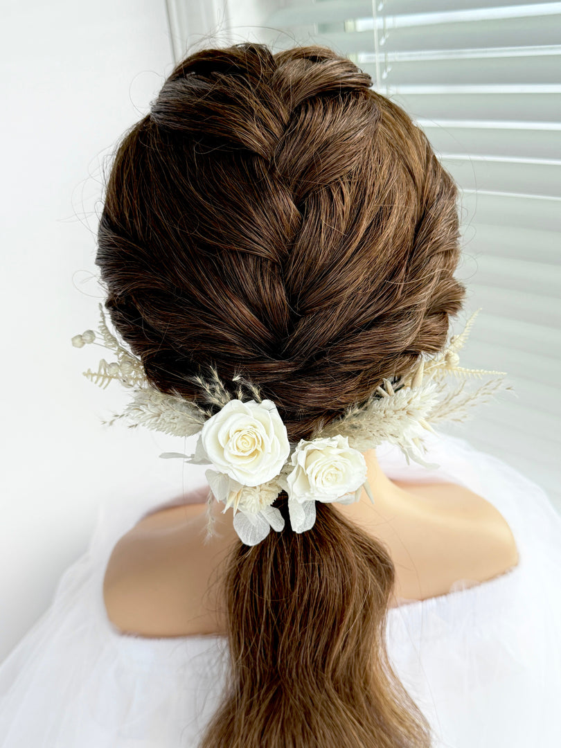 Boho Ivory – Whisper Preserved Floral Bridal Hairpiece Set (7-Piece)