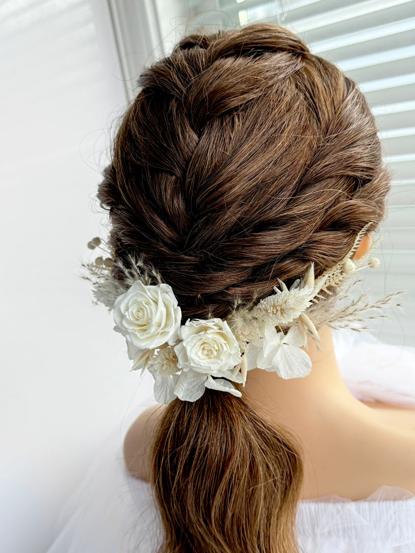 Boho Ivory – Whisper Preserved Floral Bridal Hairpiece Set (7-Piece)