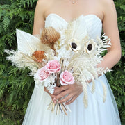 Dusty Pink Rose & Palm – Boho Preserved Bridal Bouquet