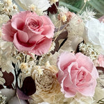 Load image into Gallery viewer, Close-up of blush garden rose with delicate preserved petals and neutral-toned florals