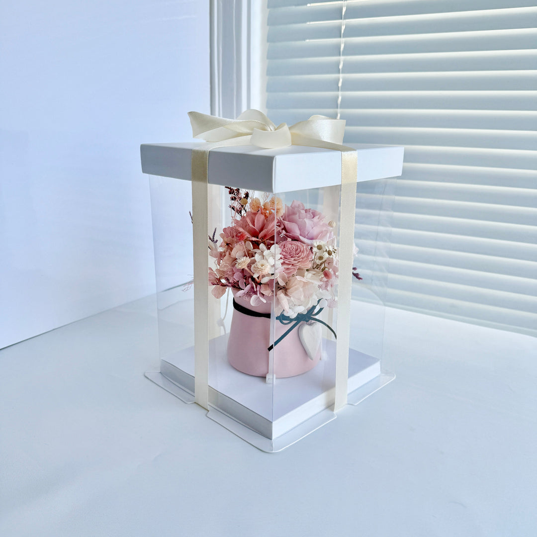 Heart & Bloom Preserved Flower Vase – Pastel Color Series