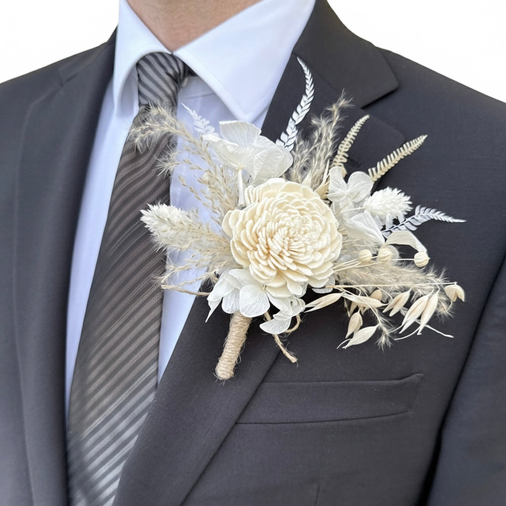 Boho Ivory - Preserved Flower Boutonniere