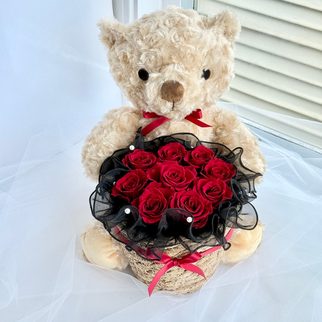 Everlasting Love - Teddy Bear Preserved Rose Arrangement