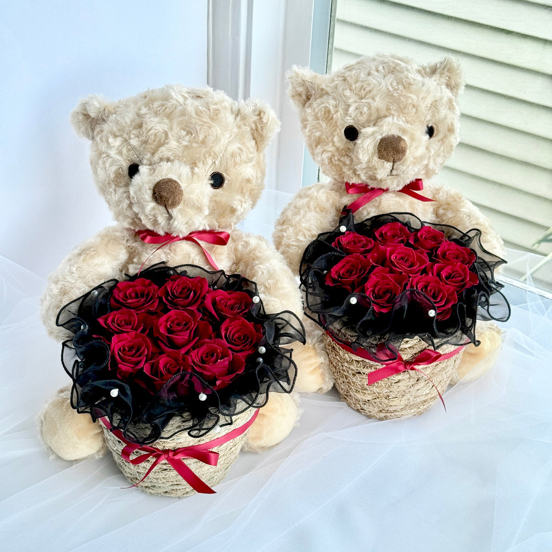 Everlasting Love - Teddy Bear Preserved Rose Arrangement