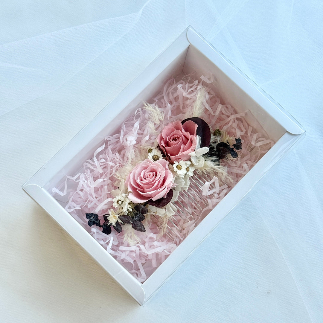 Blush Eternal – Rosé Whispers Preserved Floral Bridal Hair Comb