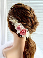 Load image into Gallery viewer, Dusty Pink Rose – Boho Preserved Floral Bridal Hair Comb