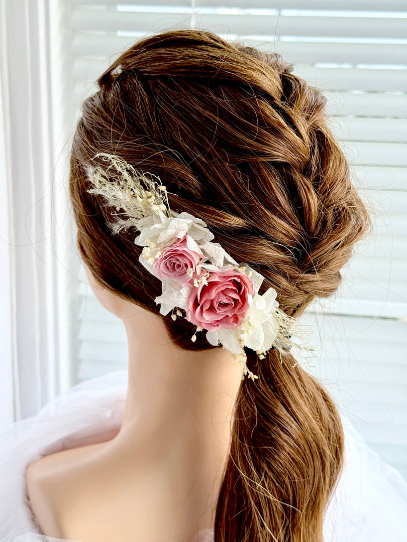 Dusty Pink Rose – Boho Preserved Floral Bridal Hair Comb