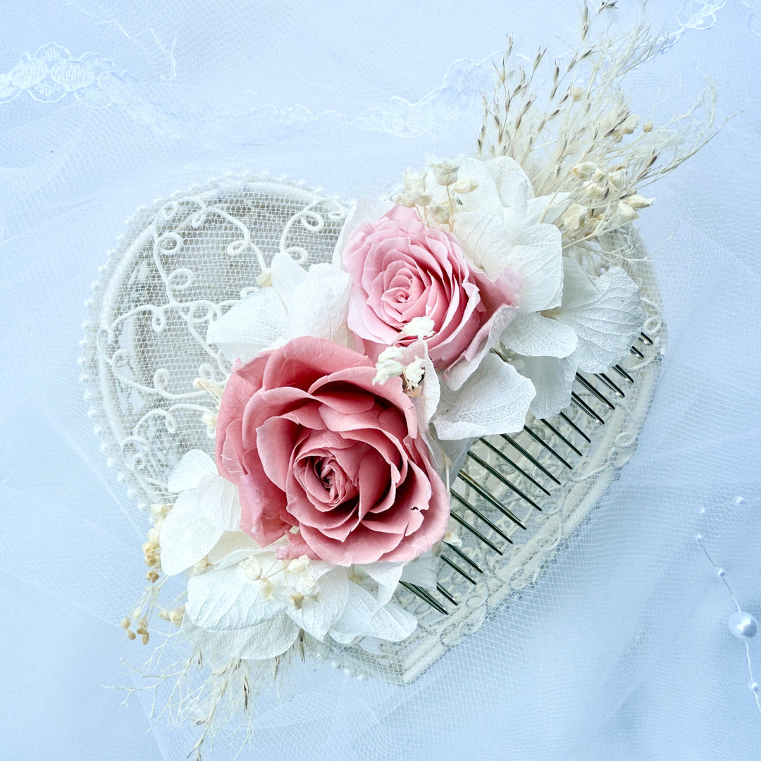 Dusty Pink Rose – Boho Preserved Floral Bridal Hair Comb